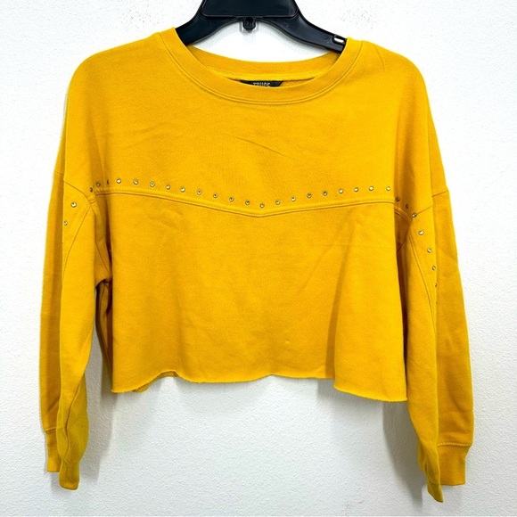 Truce Girls Mustard Yellow Embellished Stretch Cotton Cropped Sweatshirt Size 14 - Picture 1 of 4